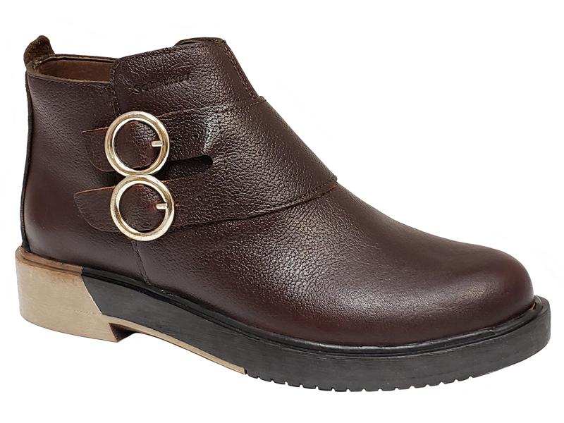 Zurich Plain Toe Double Buckle Side Zip Two Toned Outsole Ladies' Ankle Boots