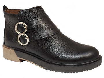 Melbourne Plain Toe Double Buckle Side Zip Two Toned Outsole Ladies' Ankle Boots